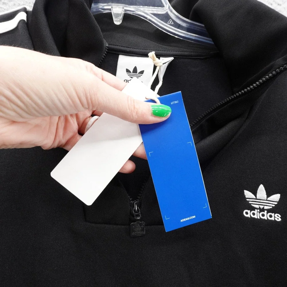 Adidas Funnelneck TT Track Jacket M Black Men Originals 3Stripe Zip Pullover NEW